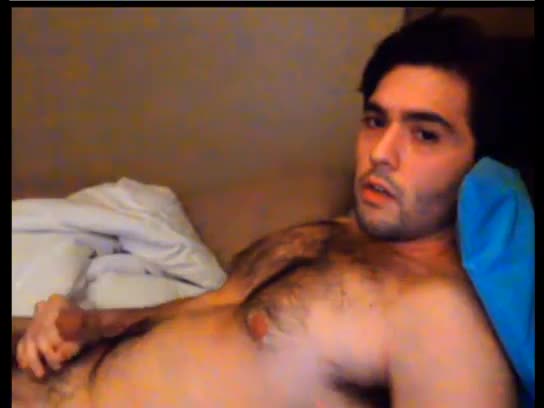 Cute hairy guy jacking on webcam