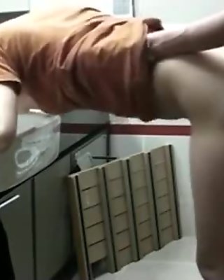 Brunette has wild standup doggystyle and missionary sex in the bathroom