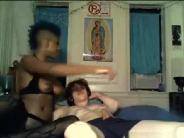 Busty black girl with mohawk fucks her white bf online