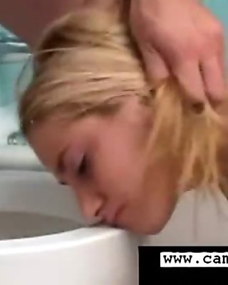 Rough deep throat with blonde gagging teen